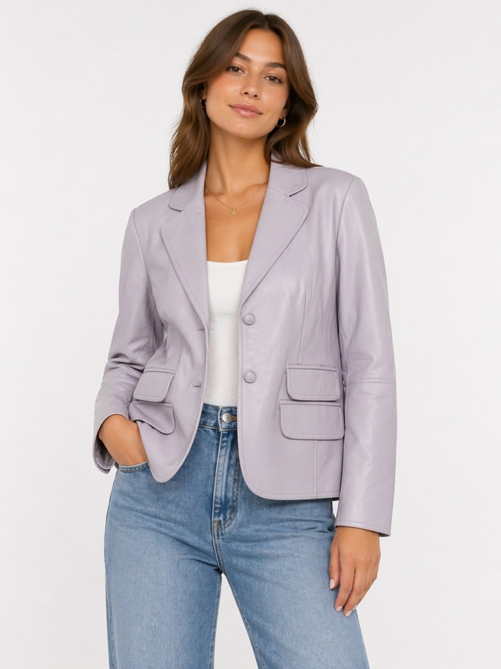 Pamela McCoy Lavender Genuine Leather Blazer Jacket Size L